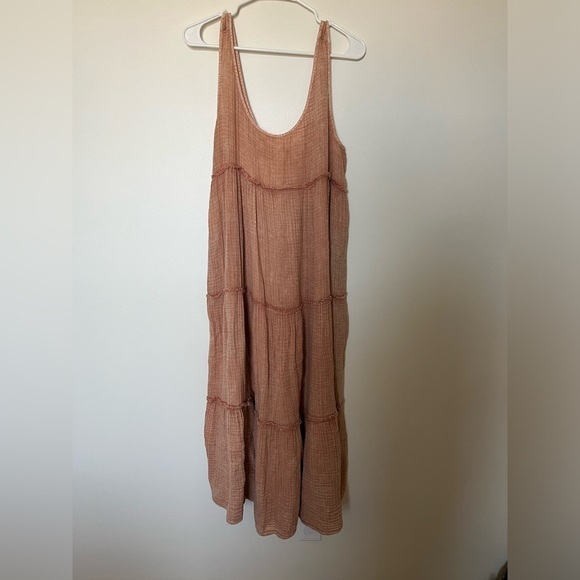 Free People Natalie Midi Maxi Dress Tier Ruffle Clay Shell Distress Gauzy - Picture 3 of 11